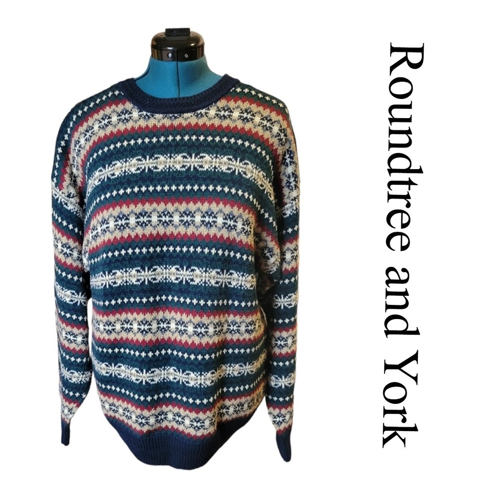 Roundtree & Yorke Vintage Sweater Mens XL Multi Color‎ Fair Isle Crew Neck